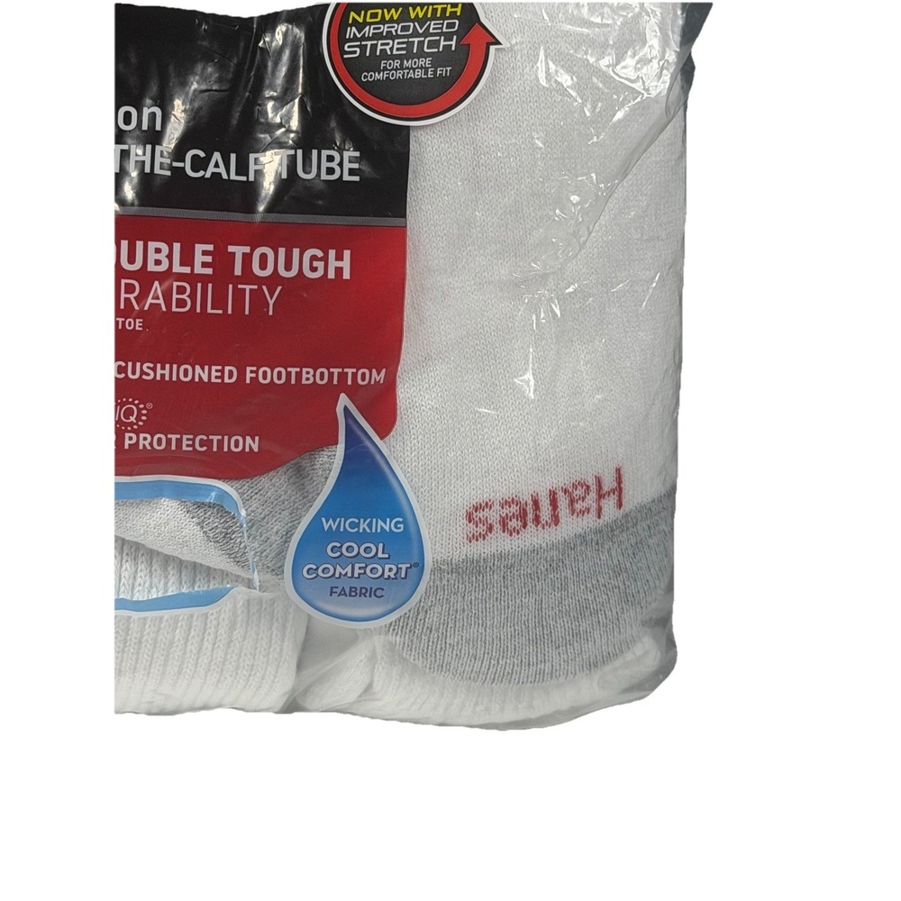 Hanes ~ 8-Pair White Over The Calf Tube Socks Cotton Blend Cushioned ~ Size 6-12 - Picture 3 of 12